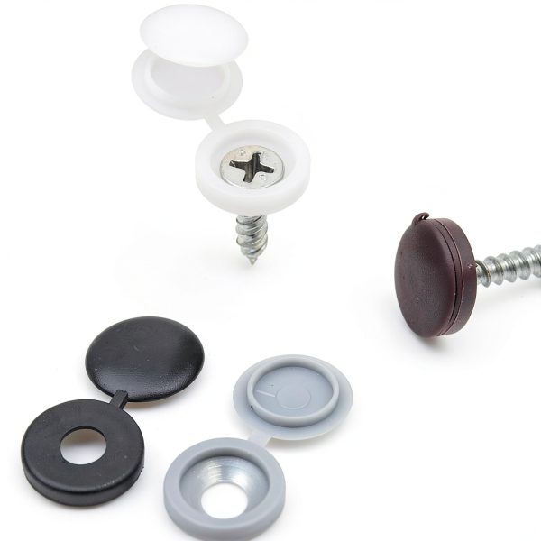 100 Pieces Hinged Screw Cover Caps M5 Screws Caps Folding Screw Covers Cap Plastic Screws Caps with Snap Washer Flip Tops, White-4