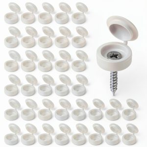 200 Pcs Hinged Screw Cover Caps, Plastic Screw Head Covers, White Screw Caps, Fold Screw Snap Covers Washer Flip Tops for Covering Screw Heads, Screw Protection (M)-0