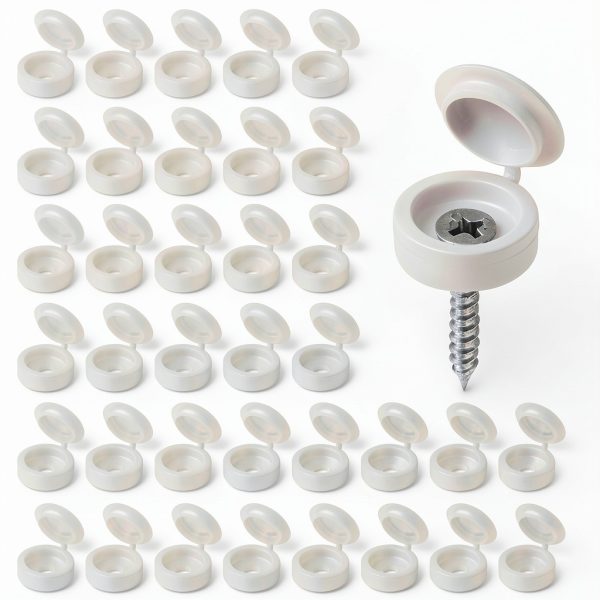 200 Pcs Hinged Screw Cover Caps, Plastic Screw Head Covers, White Screw Caps, Fold Screw Snap Covers Washer Flip Tops for Covering Screw Heads, Screw Protection (M)-0