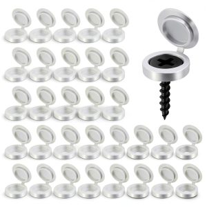 200Pcs Plastic Hinged Screw Cover Caps, Shutter Screw Caps, White Snap Washer Covers Flip Tops for Screw Protection, Covering Screw Heads, 577452_1_Vrc8r9kt3-0